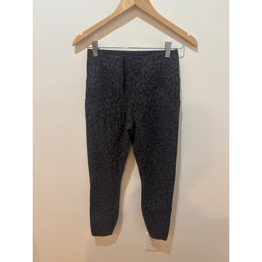 Varley High Rise 7/8 Leopard Print Leggings Charcoal Black Side Pockets Small
